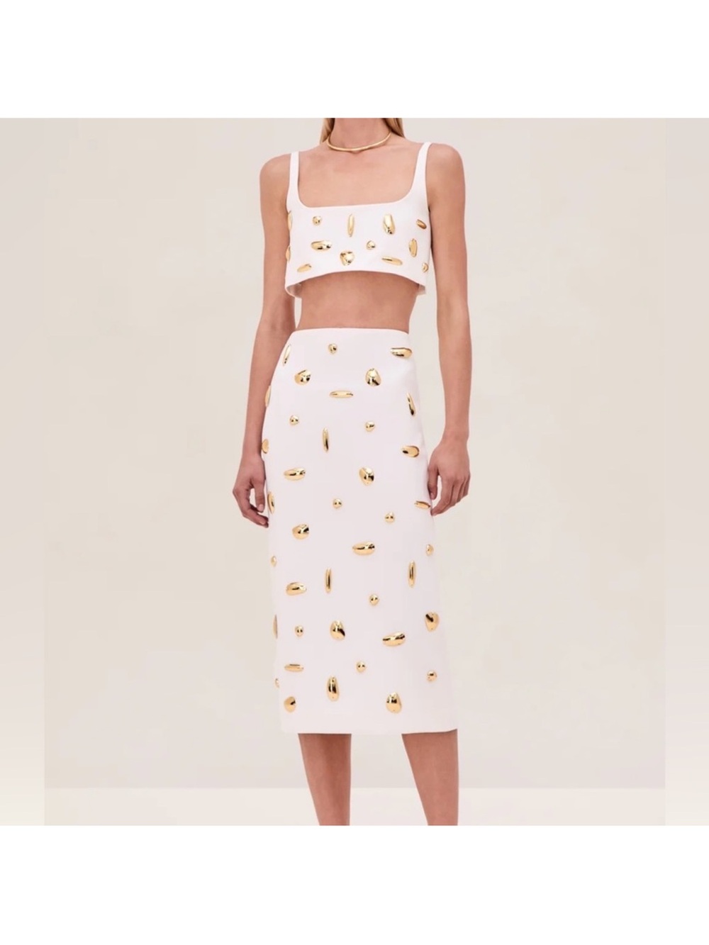 Alexis Pamila AppliquΓ© Midi Skirt White Gold Size XS